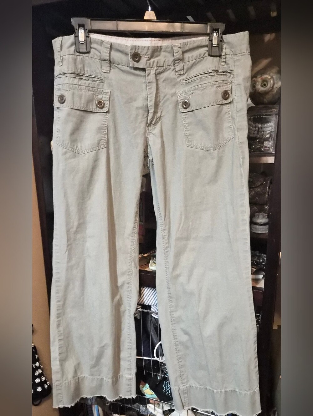 G1 Summer Goods Women's Khaki Green Cotton Ripstop Capri Pants Pockets 6